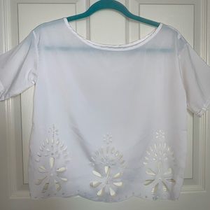 WHITE SHEER SHORT-SLEEVE TOP